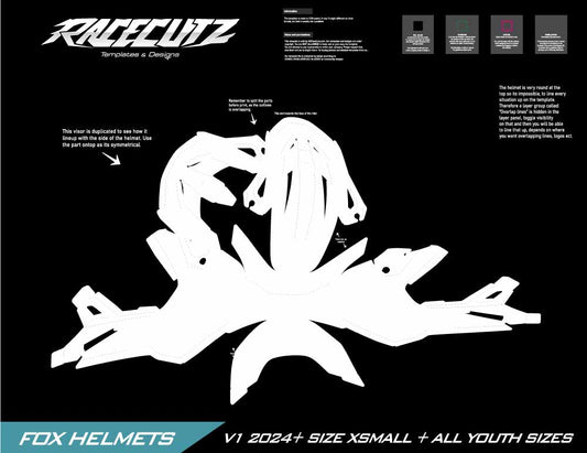 FOX V1 2024+ SIZE XSMALL + ALL YOUTH SIZES TEMPLATE