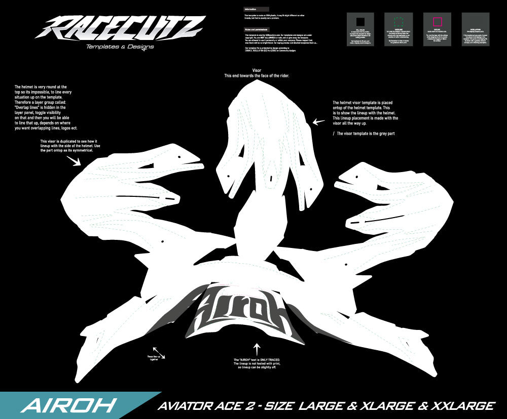 AIROH AVIATOR ACE 2 - SIZE LARGE & XLARGE & XXLARGE TEMPLATE